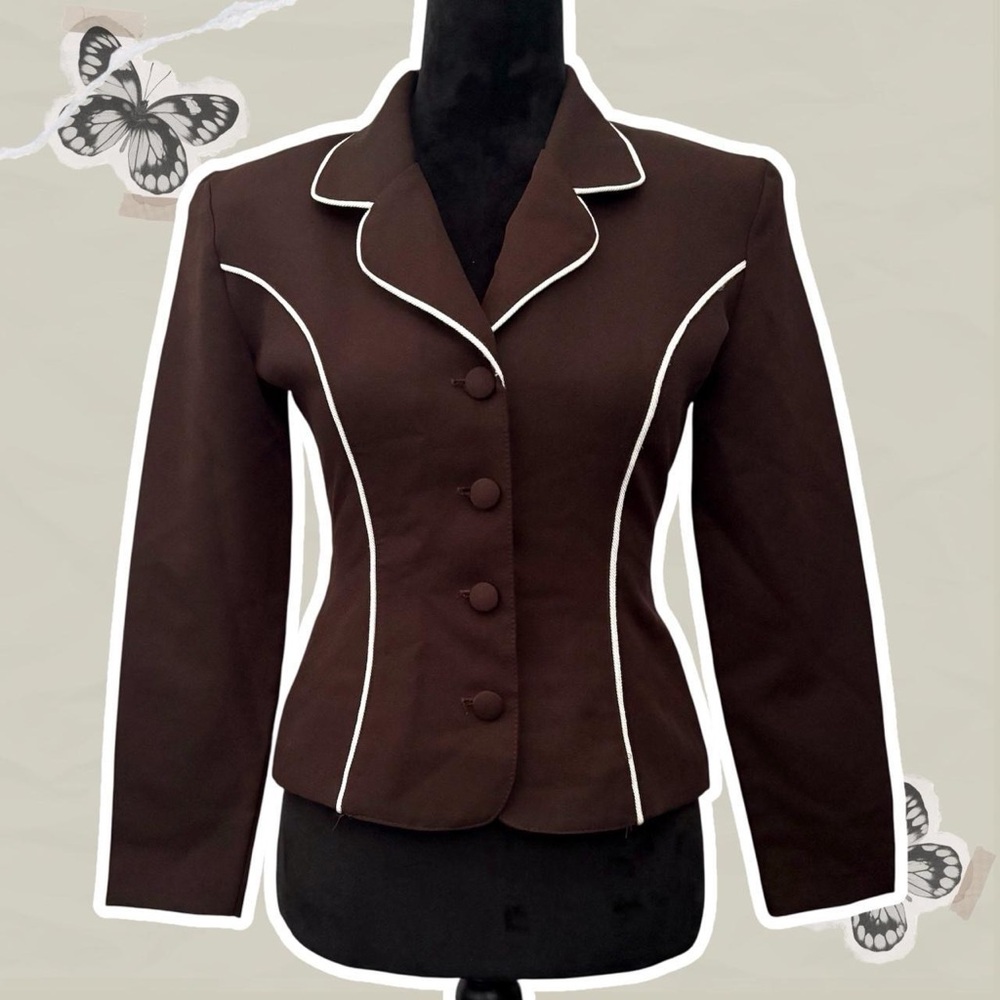 Vintage 80s/90s La Belle Tailored Brown and White Suit Blazer Jacket